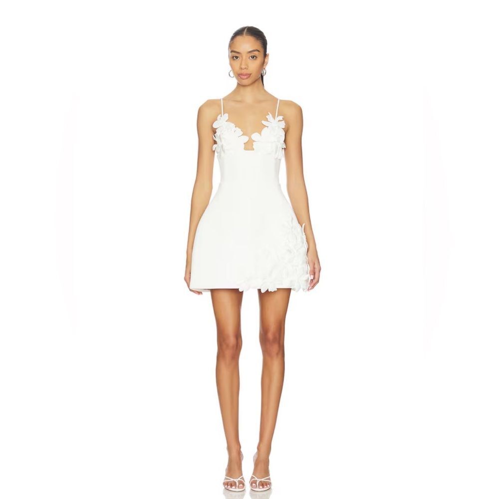 New BRONX BANCO Emma White Floral Appliqué Strap Mini Wedding Dress